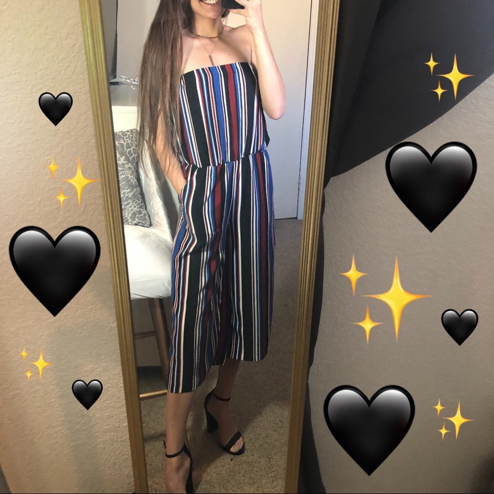 Red & Blue Striped Romper w/ Pockets